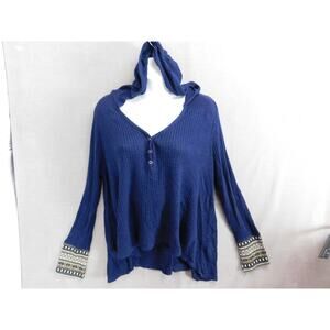 Anthropologie Paper Crane Long Sleeve Hooded Sweater Womens L Blue Contrast Cuff